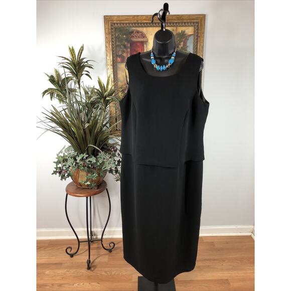 Jessica Howard Dresses & Skirts - Jessica Howard Women 16W Black Sleeveless Sheath Dress Layered Look Elegant Midi